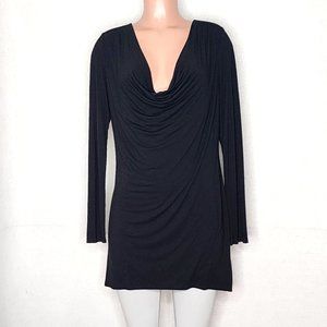 Alice + Olivia Base Black Draped Cowl Neck Tunic Top Blouse